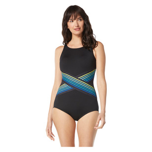 Retro Stripe High Neck - Women's Aquafitness One-Piece Swimsuit